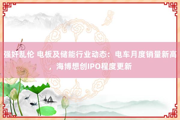 强奸乱伦 电板及储能行业动态：电车月度销量新高，海博想创IPO程度更新