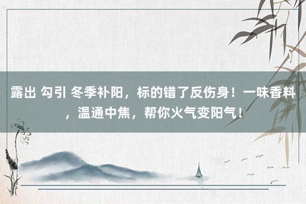 露出 勾引 冬季补阳，标的错了反伤身！一味香料，温通中焦，帮你火气变阳气！